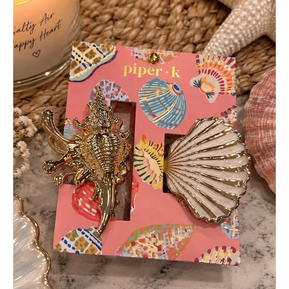 Piper K Seashell Hair Clip Set Gold Conch White Fan Shell Coastal Accessories